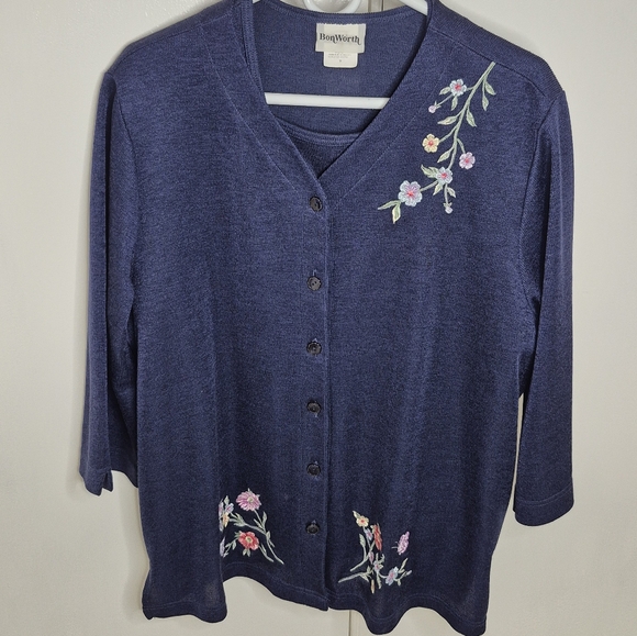 Bon Worth Women's Embroidered Sweater Set Size M, L - Picture 1 of 9